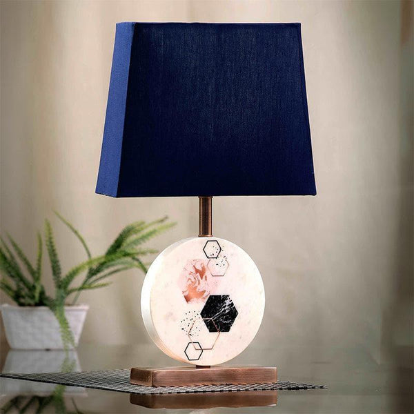 Table Lamp - Hexa Marble & Copper Base Table Lamp - Blue