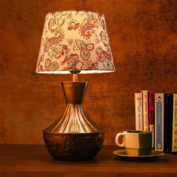 Table Lamp - Kalash Etched Table Lamp - White & Red