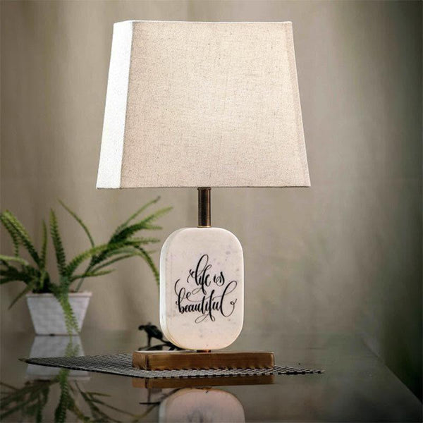 Table Lamp - Life Light Marble & Brass Base Table Lamp - Beige