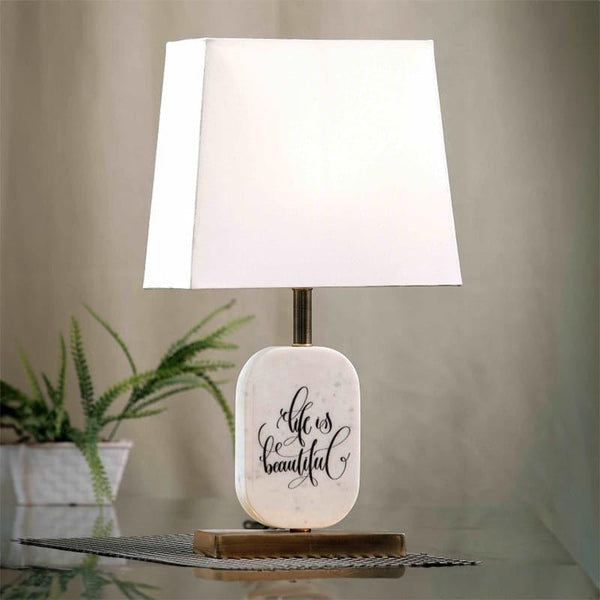 Table Lamp - Life Light Marble & Brass Base Table Lamp - White