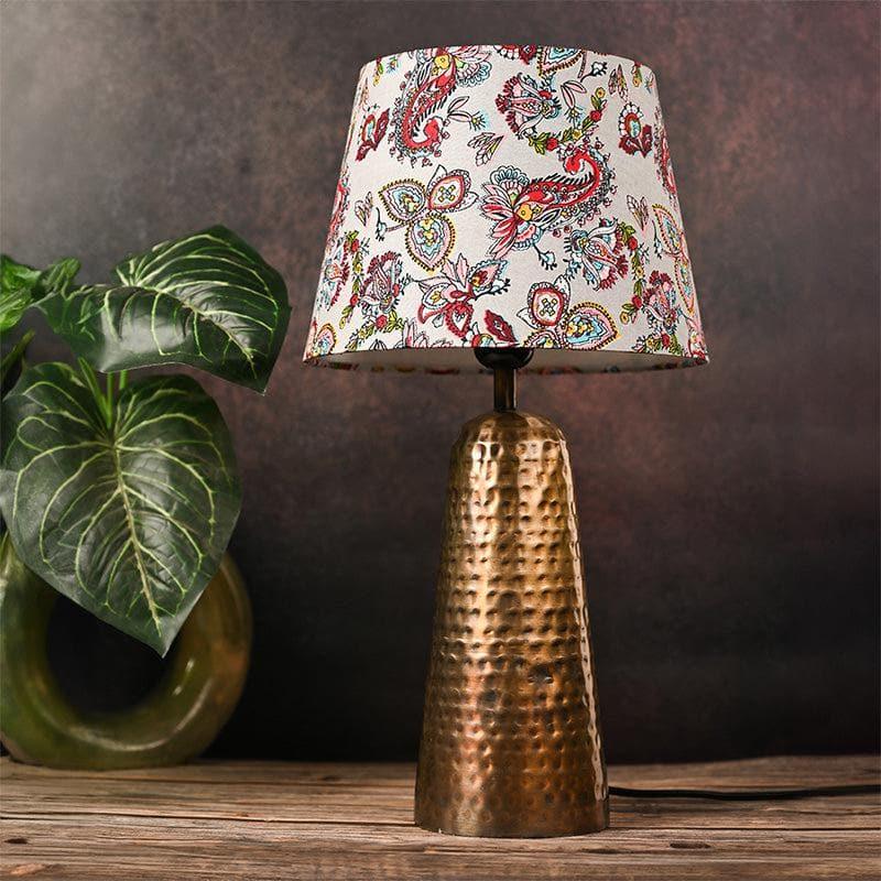 Table Lamp - Mabel Hammered Golden Table Lamp - White & Red