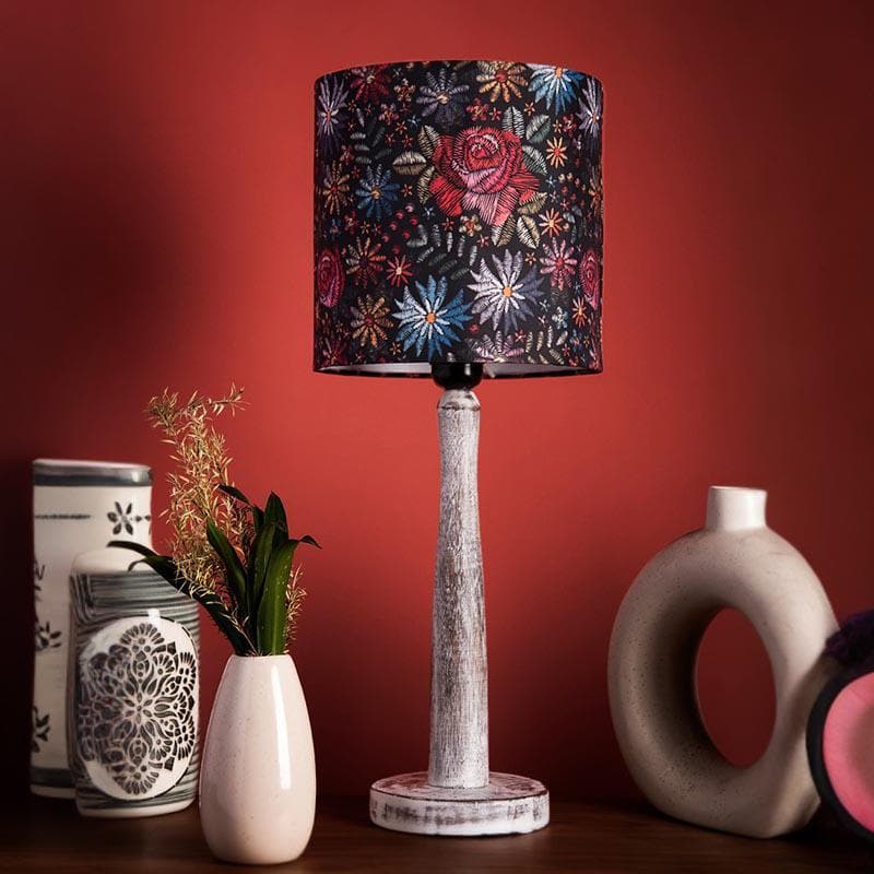 Table Lamp - Psychedelic Trance With Wooden Pillar Table Lamp