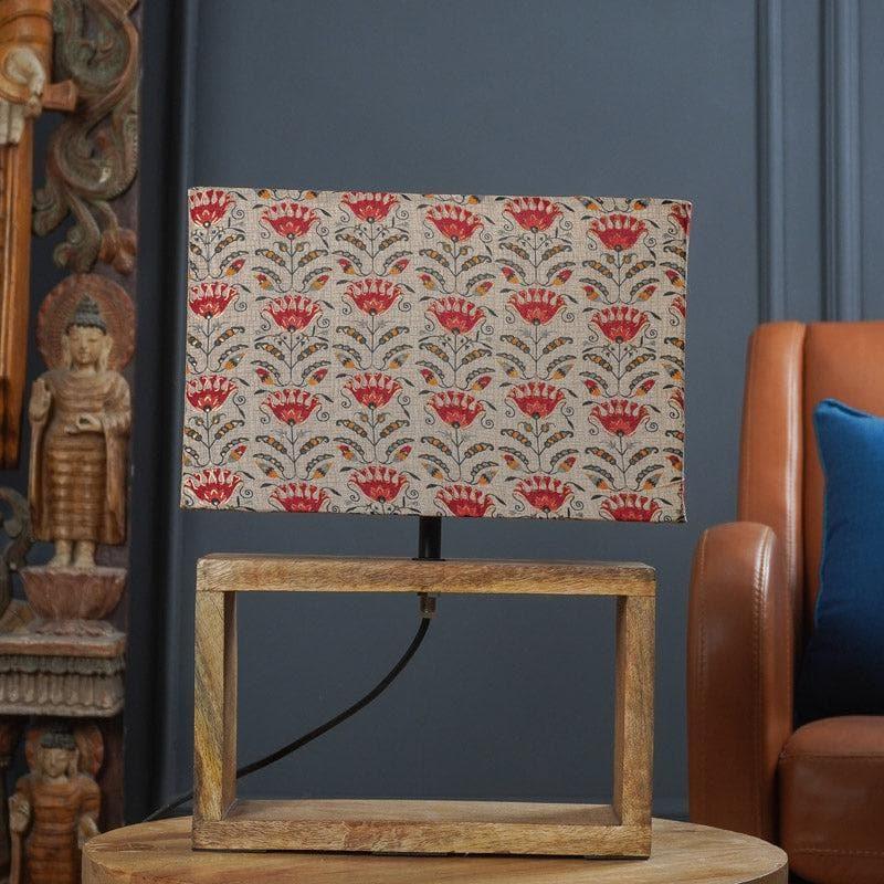 Table Lamp - Red Tribal Bloom Cuboid Table Lamp