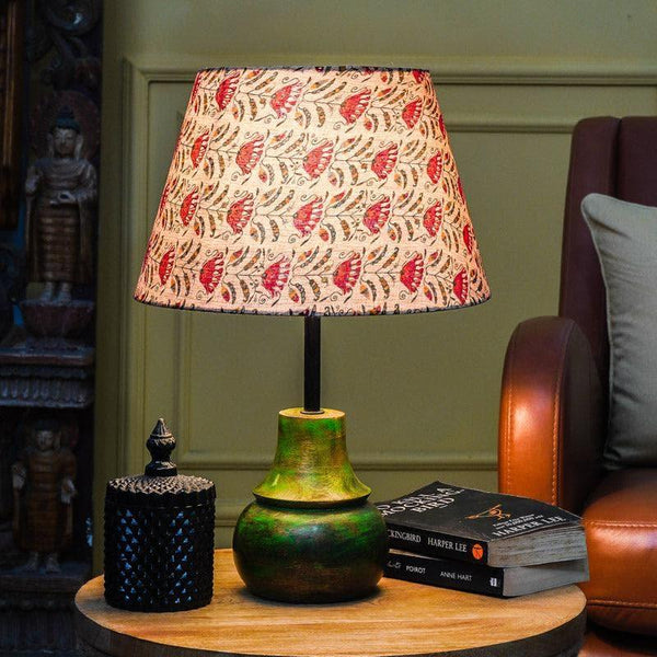 Table Lamp - Red Tribal Bloom Viridian Table Lamp