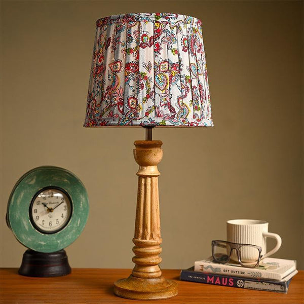 Buy Table Lamp - Reina Wooden Table Lamp - White & Red at Vaaree online
