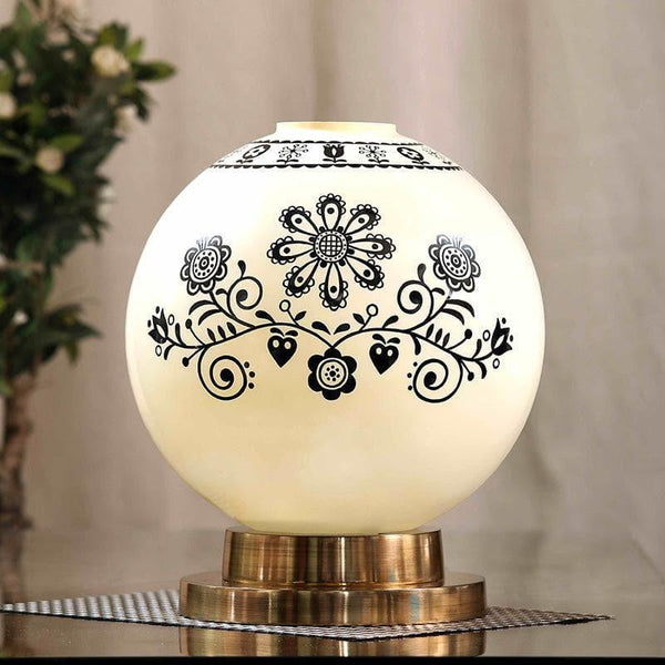 Table Lamp - Round Floral Table Lamp With Brass Base