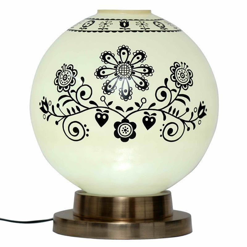 Table Lamp - Round Floral Table Lamp With Brass Base