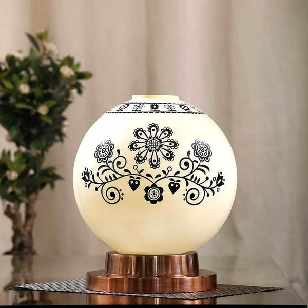 Table Lamp - Round Floral Table Lamp With Copper Base