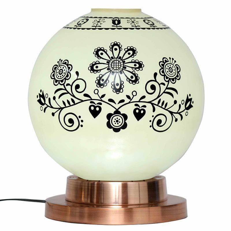 Table Lamp - Round Floral Table Lamp With Copper Base