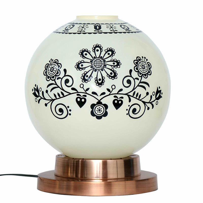 Table Lamp - Round Floral Table Lamp With Copper Base