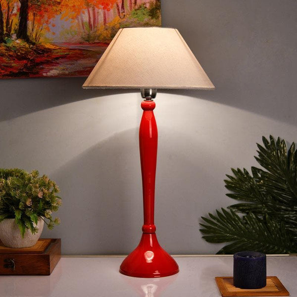 Table Lamp - Royal Ovoid Red Table Lamp With Conical Shade - White