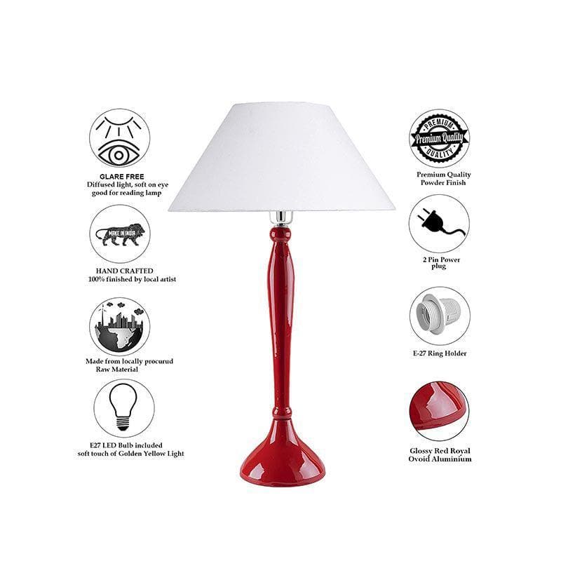 Table Lamp - Royal Ovoid Red Table Lamp With Conical Shade - White