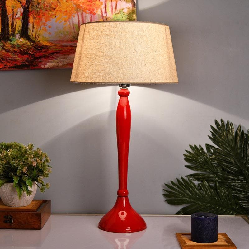 Table Lamp - Royal Ovoid Red Table Lamp With Drum Shade - Khadi