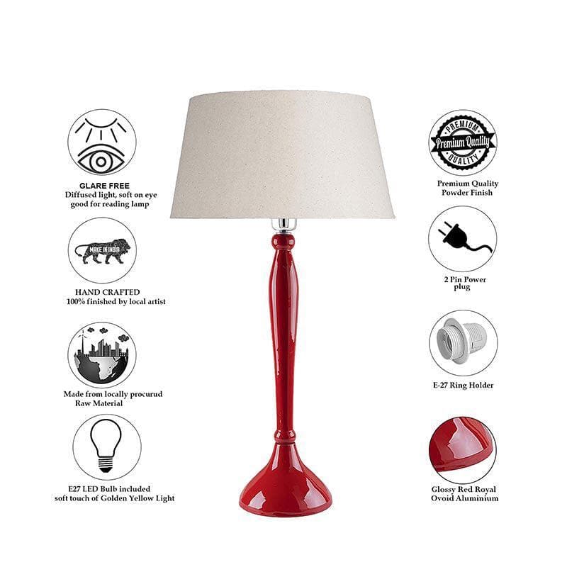 Table Lamp - Royal Ovoid Red Table Lamp With Drum Shade - Khadi