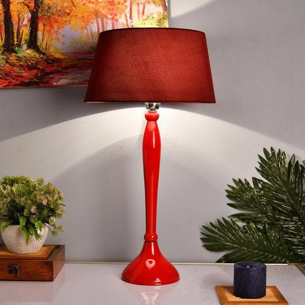 Table Lamp - Royal Ovoid Red Table Lamp With Drum Shade - Rouge