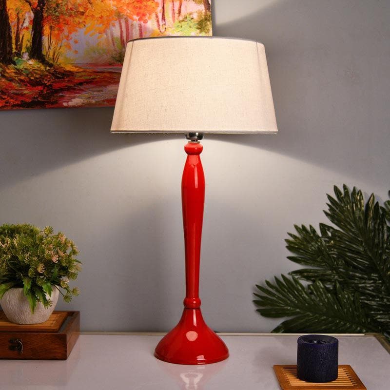 Table Lamp - Royal Ovoid Red Table Lamp With Drum Shade - White