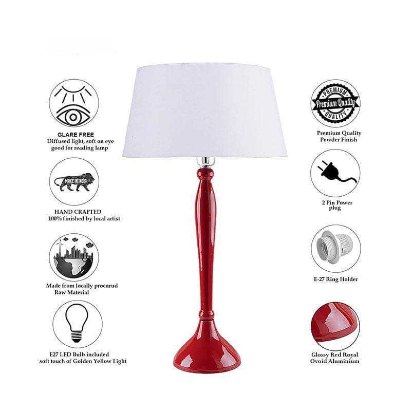 Table Lamp - Royal Ovoid Red Table Lamp With Drum Shade - White