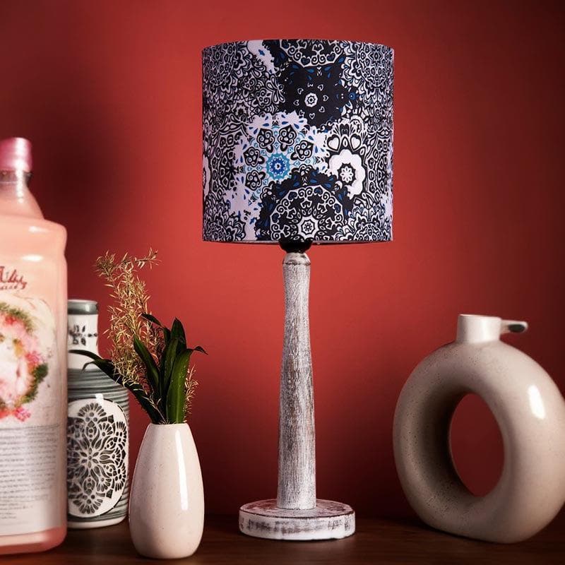 Table Lamp - Vivid Blue With Wooden Pillar Table Lamp