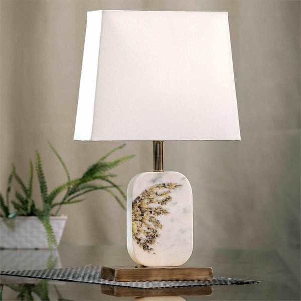 Table Lamp - Winged Marble & Brass Base Table Lamp - White