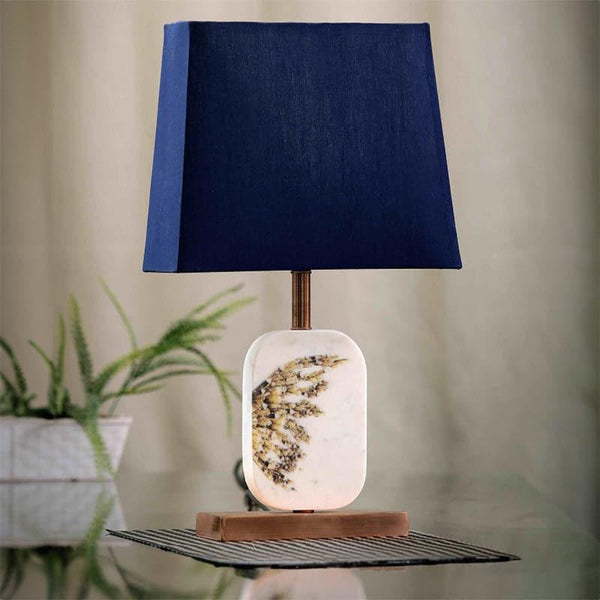 Table Lamp - Winged Marble & Copper Base Table Lamp - Blue