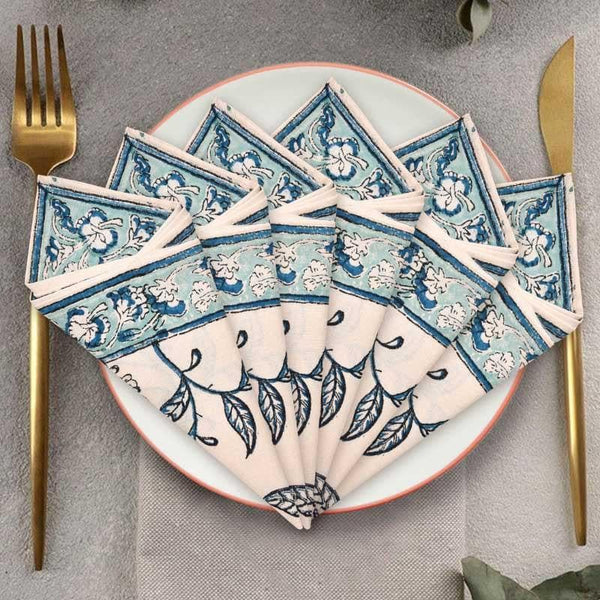 Buy Dainty Dahlia Table Napkin - Blue - Set Of Six Table Napkins from Vaaree