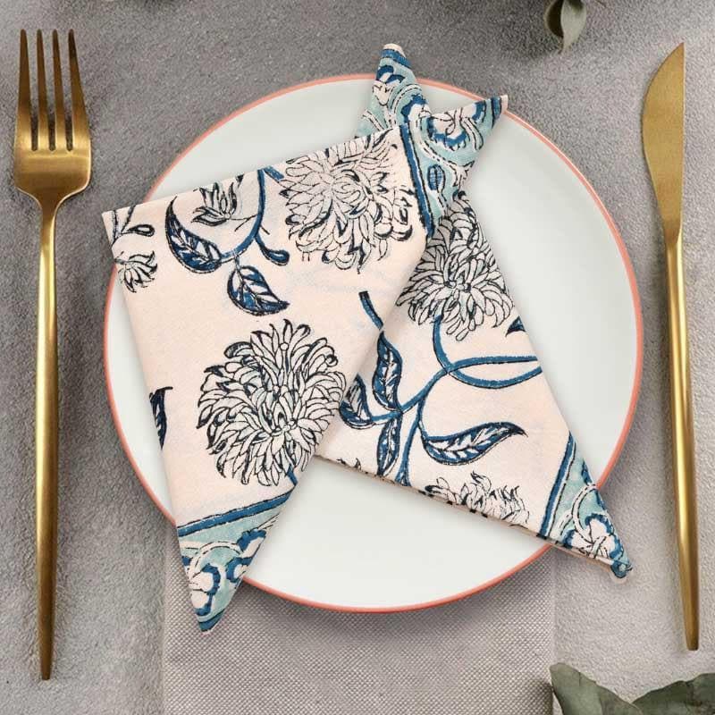 Buy Dainty Dahlia Table Napkin - Blue - Set Of Six Table Napkins from Vaaree