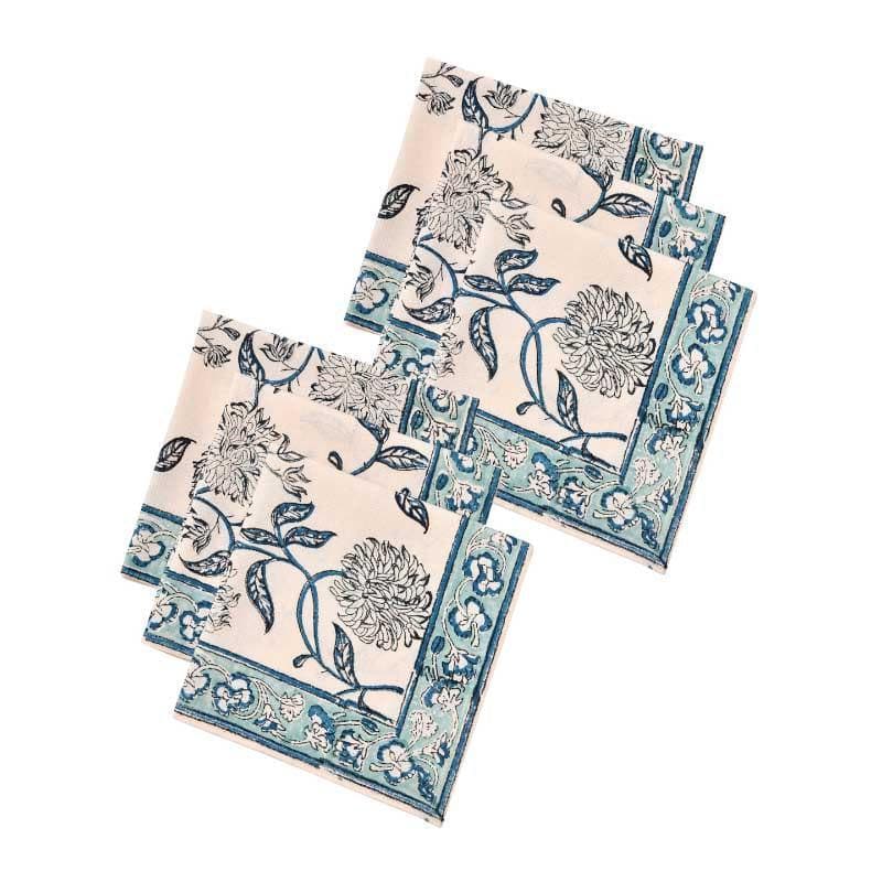 Buy Dainty Dahlia Table Napkin - Blue - Set Of Six Table Napkins from Vaaree