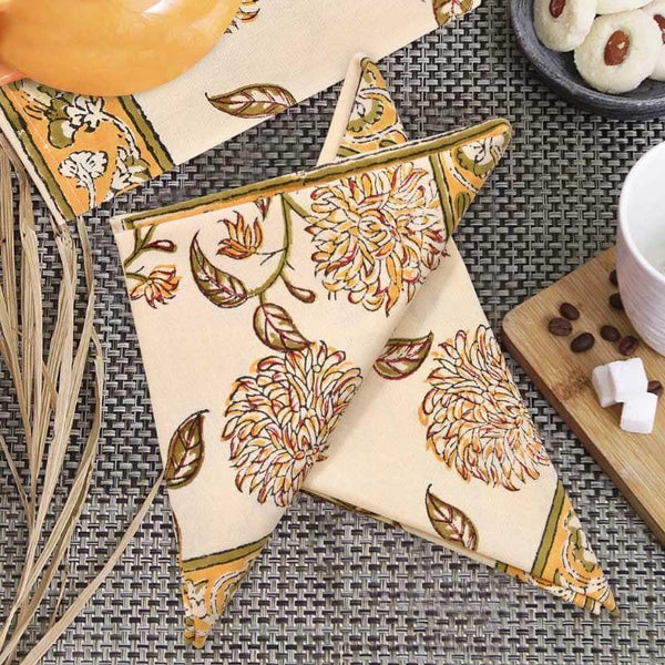 Buy Dainty Dahlia Table Napkin - Yellow - Set Of Six Table Napkins from Vaaree