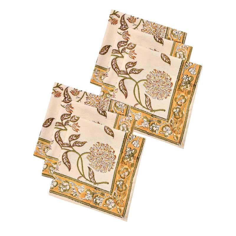 Buy Dainty Dahlia Table Napkin - Yellow - Set Of Six Table Napkins from Vaaree