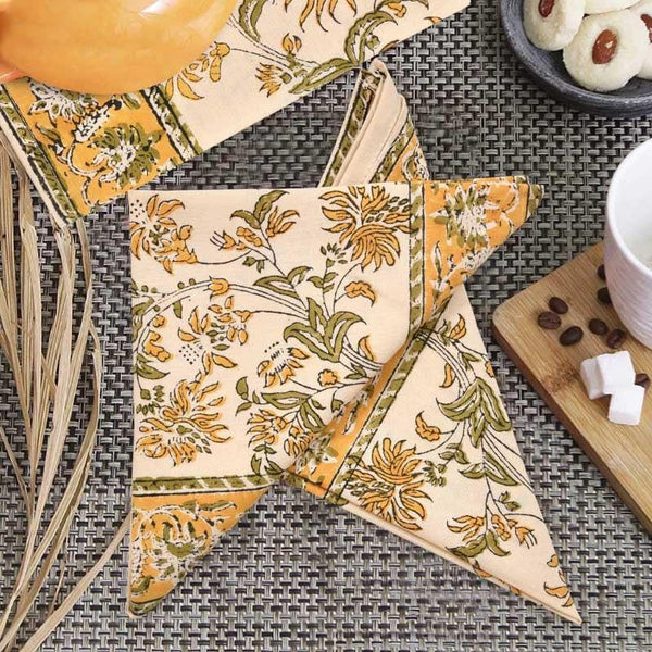 Buy Miraz Table Napkin - Yellow - Set Of Six Table Napkins from Vaaree