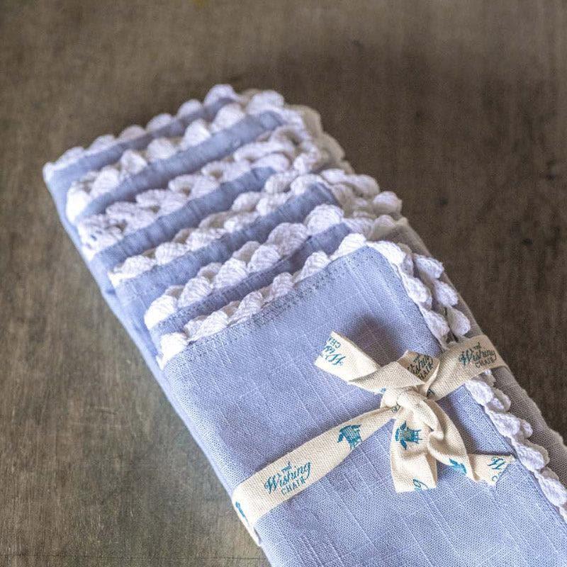 Table Napkin - Silver Mist Hand Crochet Napkin - Set of Six