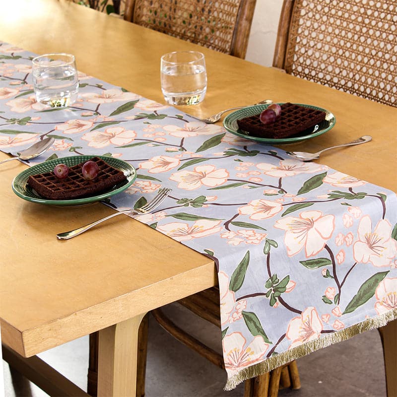 Table Runner - Badamwari Gardenia Table Runner - Blue