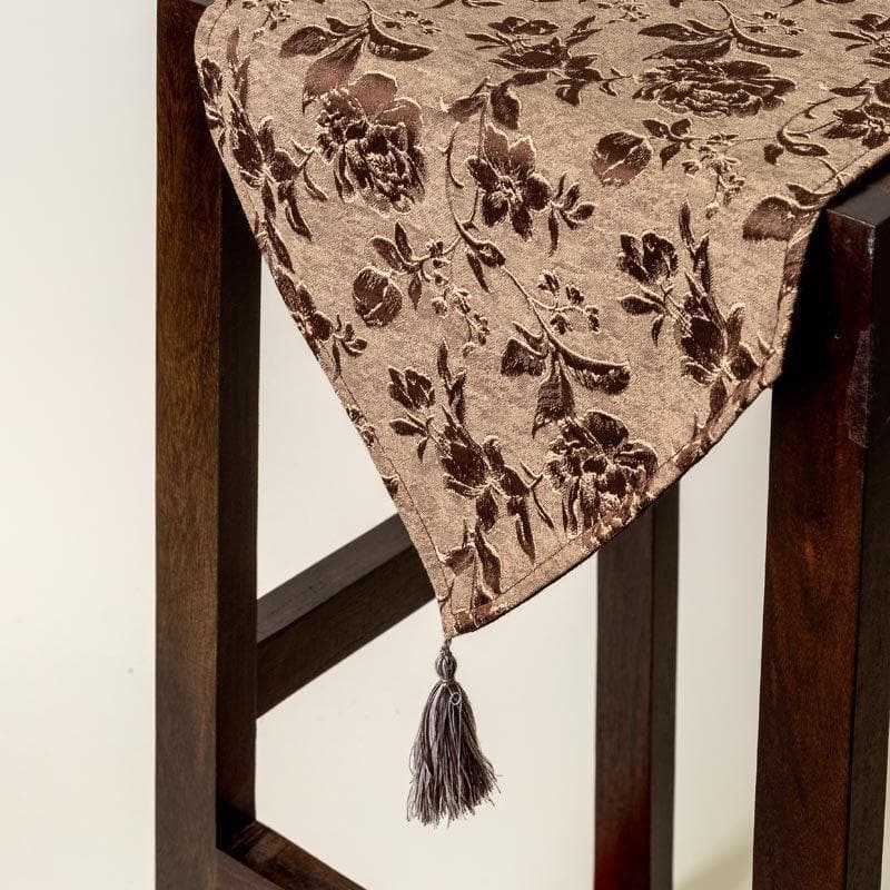 Buy Italian Rose Jacquard Table Runner- Brown Table Runner from Vaaree