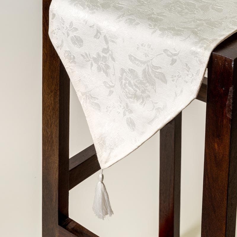 Table Runner - Italian Rose Jacquard Table Runner- White