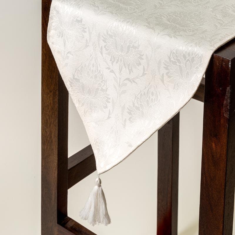 Table Runner - Pierre Paisley Jacquard Table Runner- White