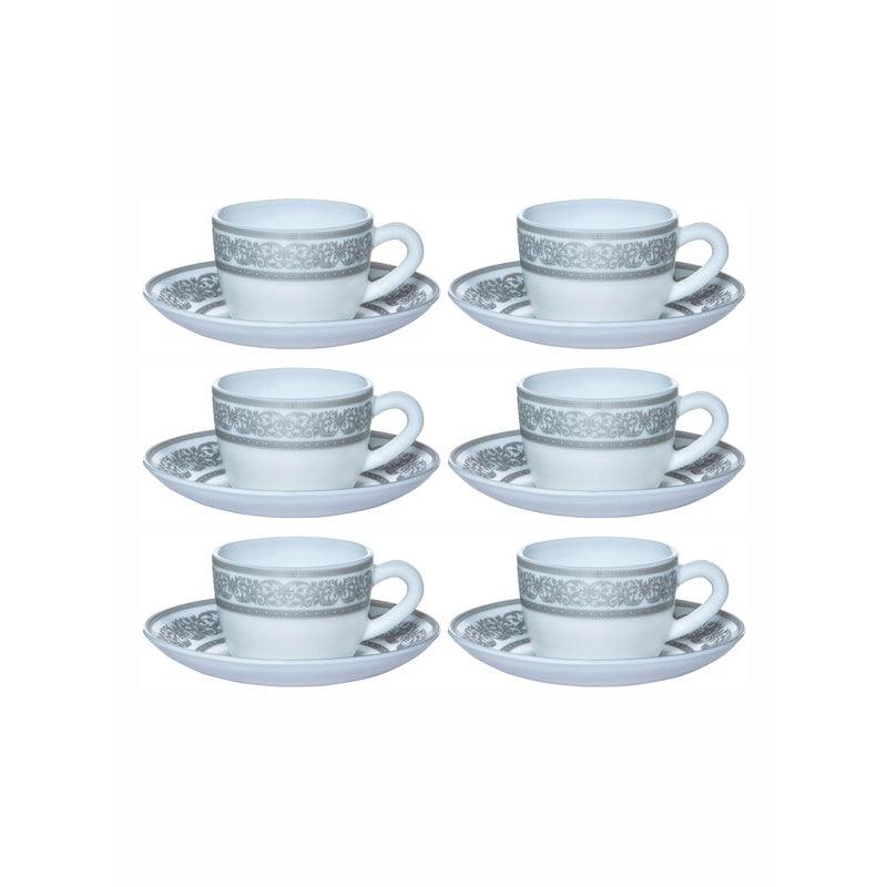 Tea Cup & Saucer - Aari Ethnic Grey Cup & Saucer (130 ML) - Twelve Piece Set