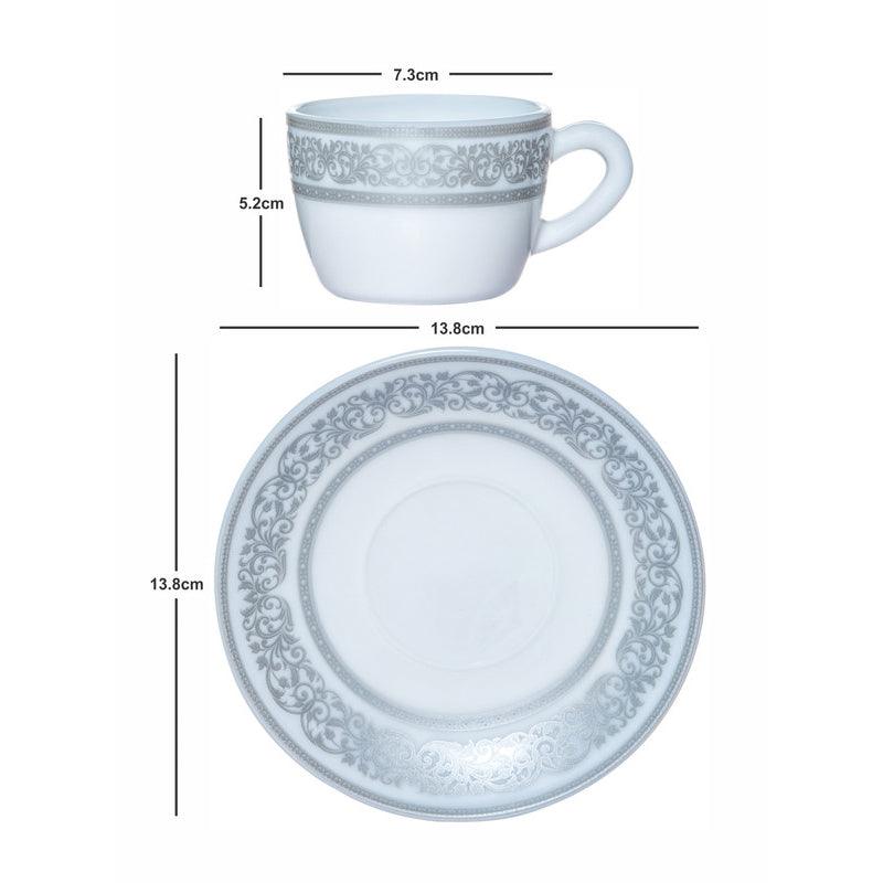 Tea Cup & Saucer - Aari Ethnic Grey Cup & Saucer (130 ML) - Twelve Piece Set