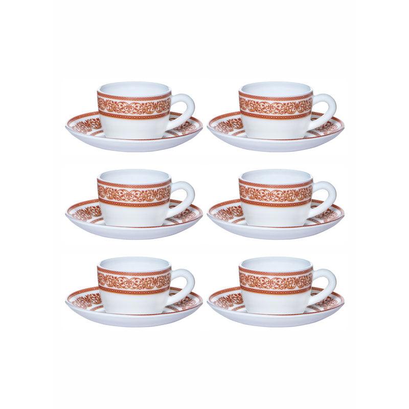 Tea Cup & Saucer - Aari Ethnic Red Cup & Saucer (130 ML) - Twelve Piece Set