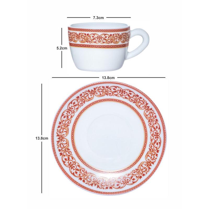 Tea Cup & Saucer - Aari Ethnic Red Cup & Saucer (130 ML) - Twelve Piece Set