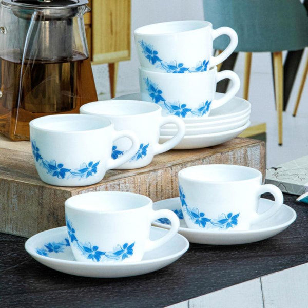 Tea Cup & Saucer - Ambara Floral Cup & Saucer (130 ML) - Twelve Piece Set