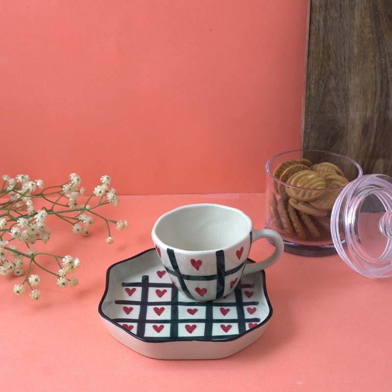 Tea Cup & Saucer - Checked Heart Tea Cup & Saucer