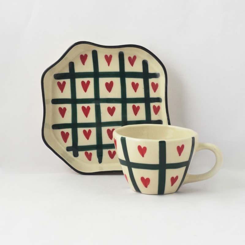 Buy Checked Heart Tea Cup & Saucer Tea Cup & Saucer from Vaaree