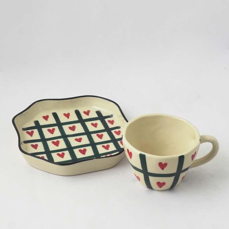 Buy Checked Heart Tea Cup & Saucer Tea Cup & Saucer from Vaaree