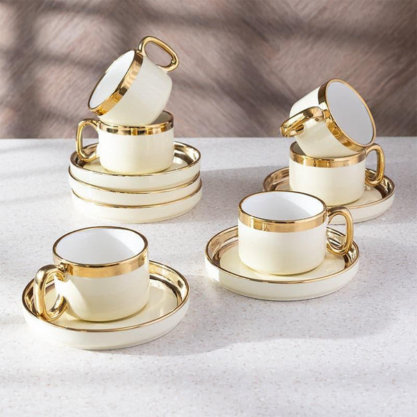 Buy Dorvae Beige Cup & Saucer Set (200 ML) - Twelve Piece Set Tea Cup & Saucer from Vaaree