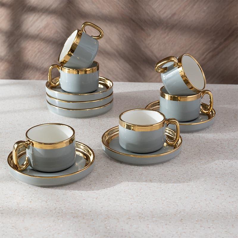 Buy Dorvae Grey Cup & Saucer Set (200 ML) - Twelve Piece Set Tea Cup & Saucer from Vaaree