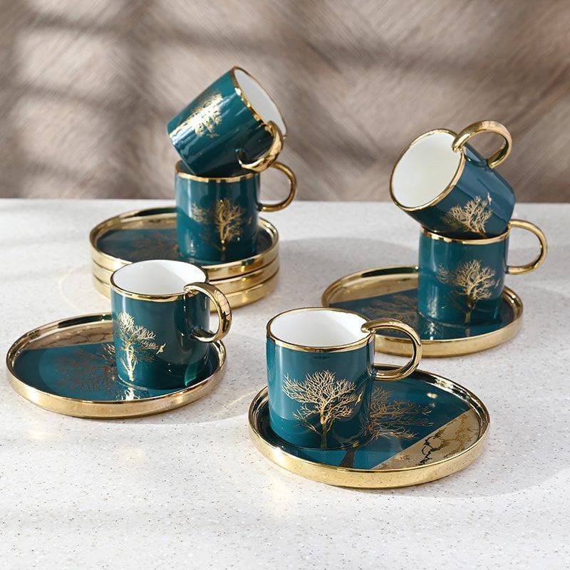 Buy Emiko Cup & Saucer (Dark Green) - Twelve Piece Set Tea Cup & Saucer from Vaaree