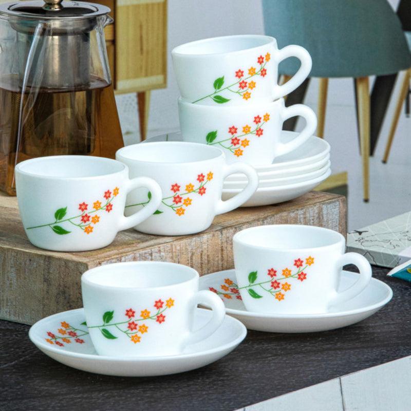 Tea Cup & Saucer - Flowery Max Mug Cup & Saucer (130 ML) - Twelve Piece Set