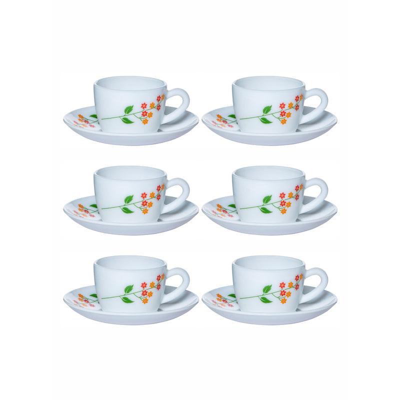 Tea Cup & Saucer - Flowery Max Mug Cup & Saucer (130 ML) - Twelve Piece Set