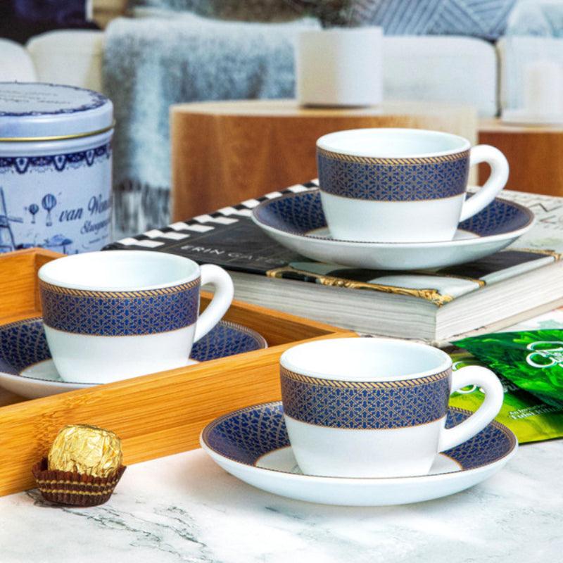 Buy Gingera Ethnic Blue Cup & Saucer (130 ML) - Twelve Piece Set Tea Cup & Saucer from Vaaree