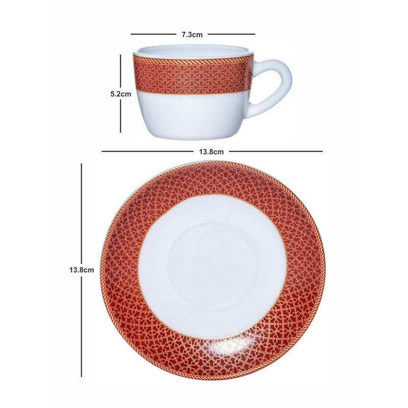 Tea Cup & Saucer - Gingera Ethnic Red Cup & Saucer (130 ML) - Twelve Piece Set